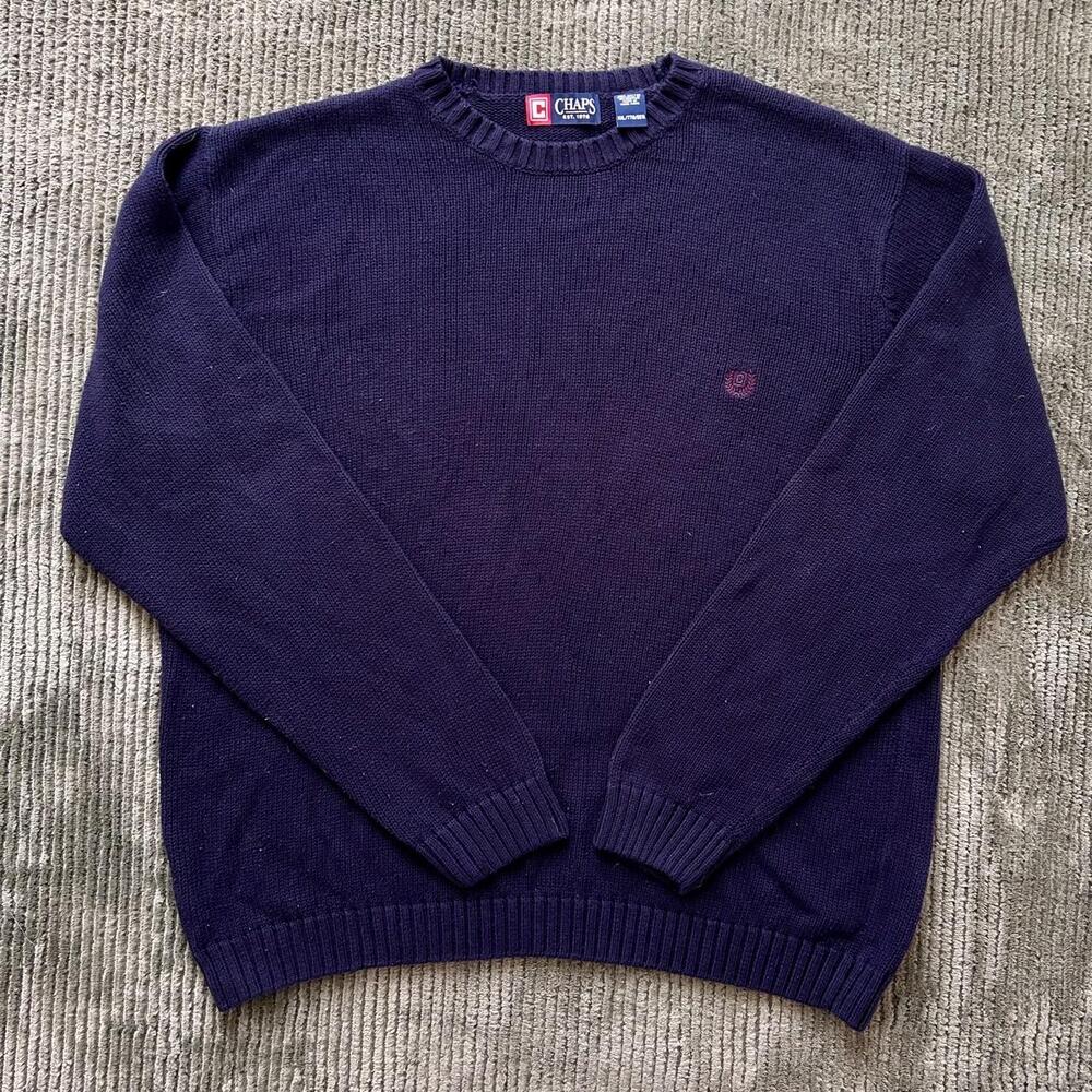 Men’s Chaps Navy Blue Thick Knit Cotton Sweater - XL